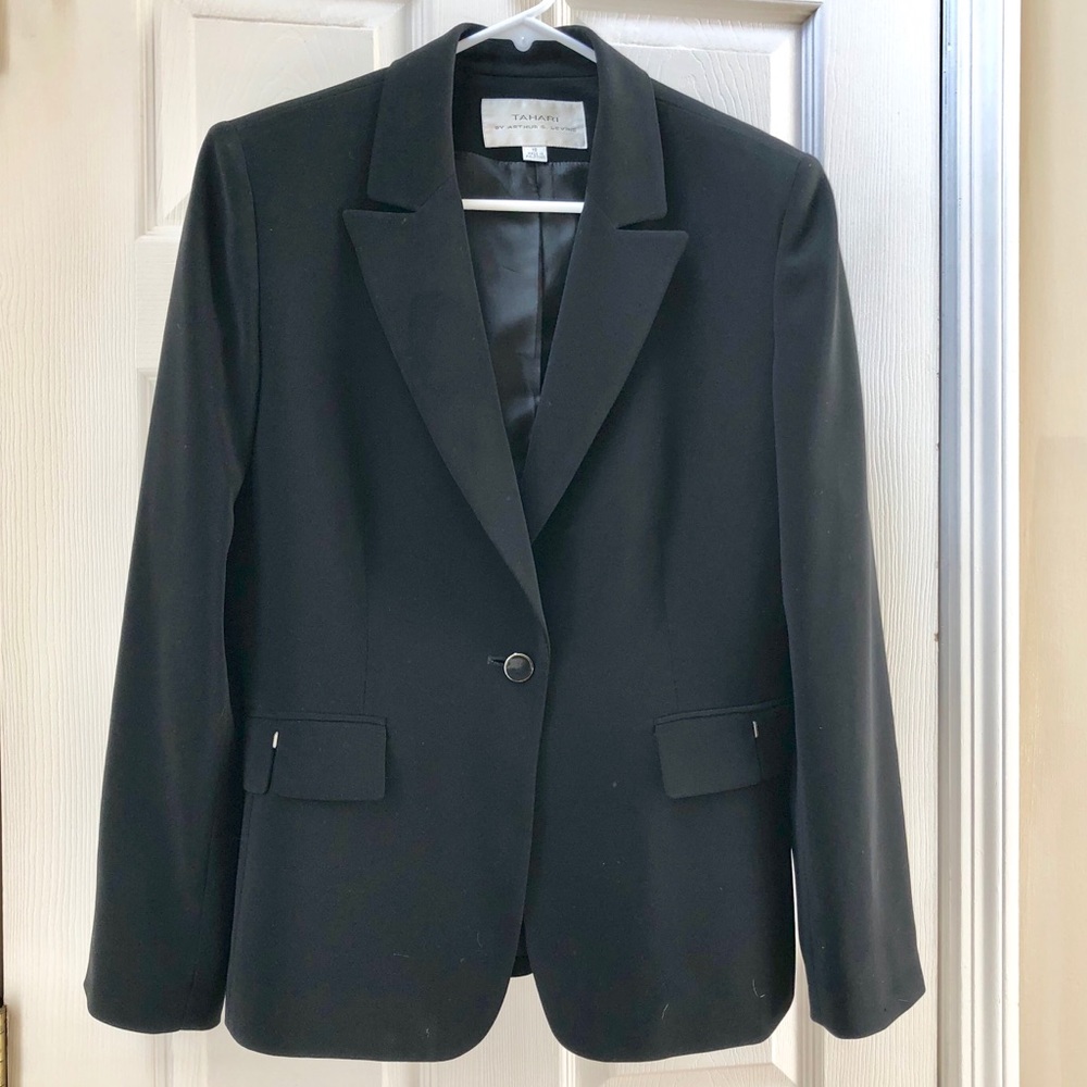 Tahari ASL Black One-Button Career Blazer Size 10
